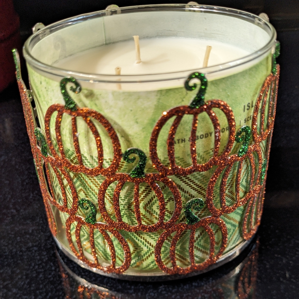 Bath & Body Works Pumpkin Glitter Candle Holder with 3 Wick Island Margarita New